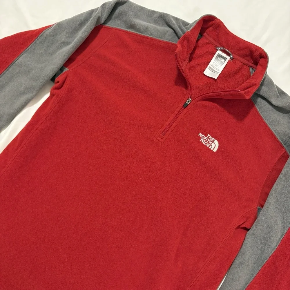 The North Face TKA 100 1/4 Zip Fleece Pullover Mens M Red Gray A436